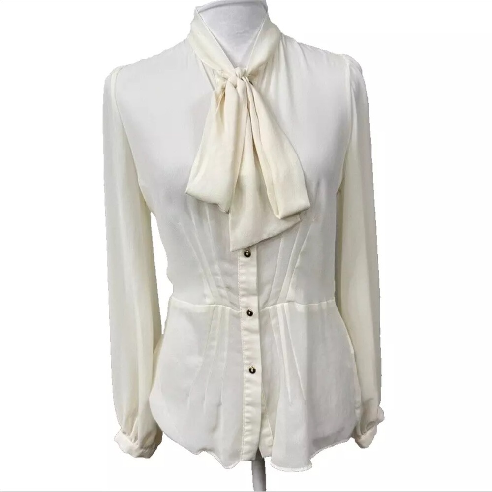 Elegant Cream Tie-Neck Blouse - Women Tops